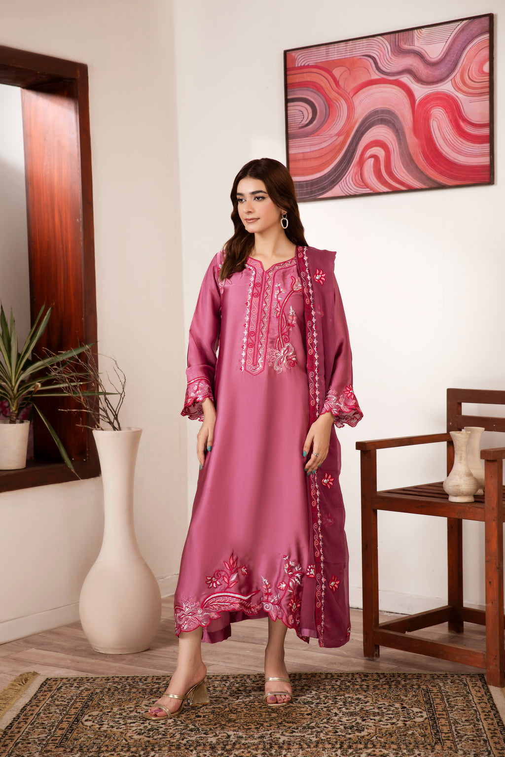 Russian Silk Kaftan Meet Pink