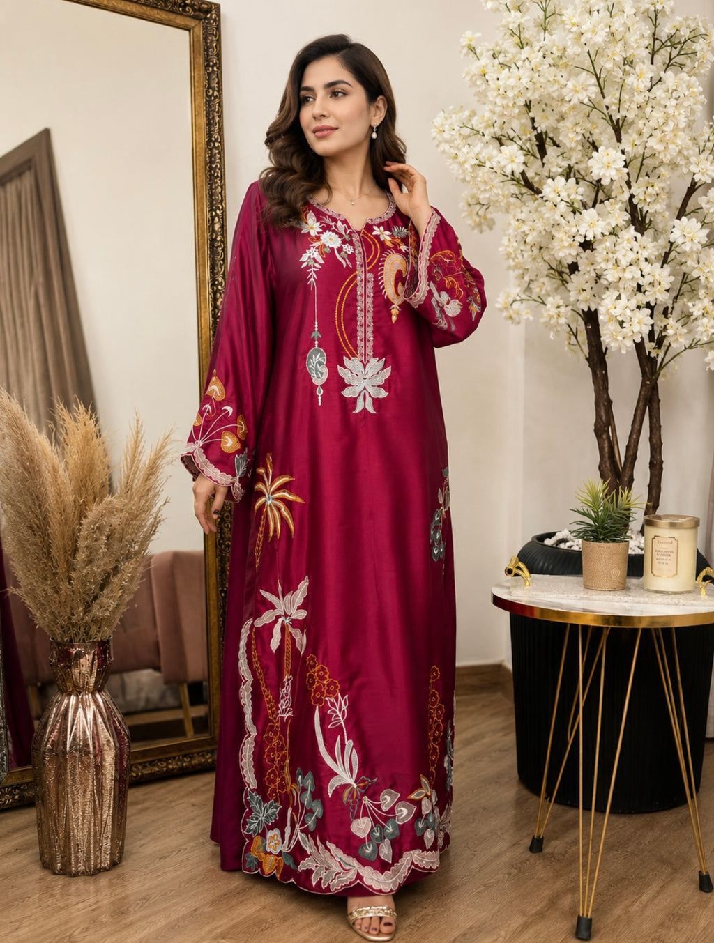 Mahveen kaftan Reddish Pink