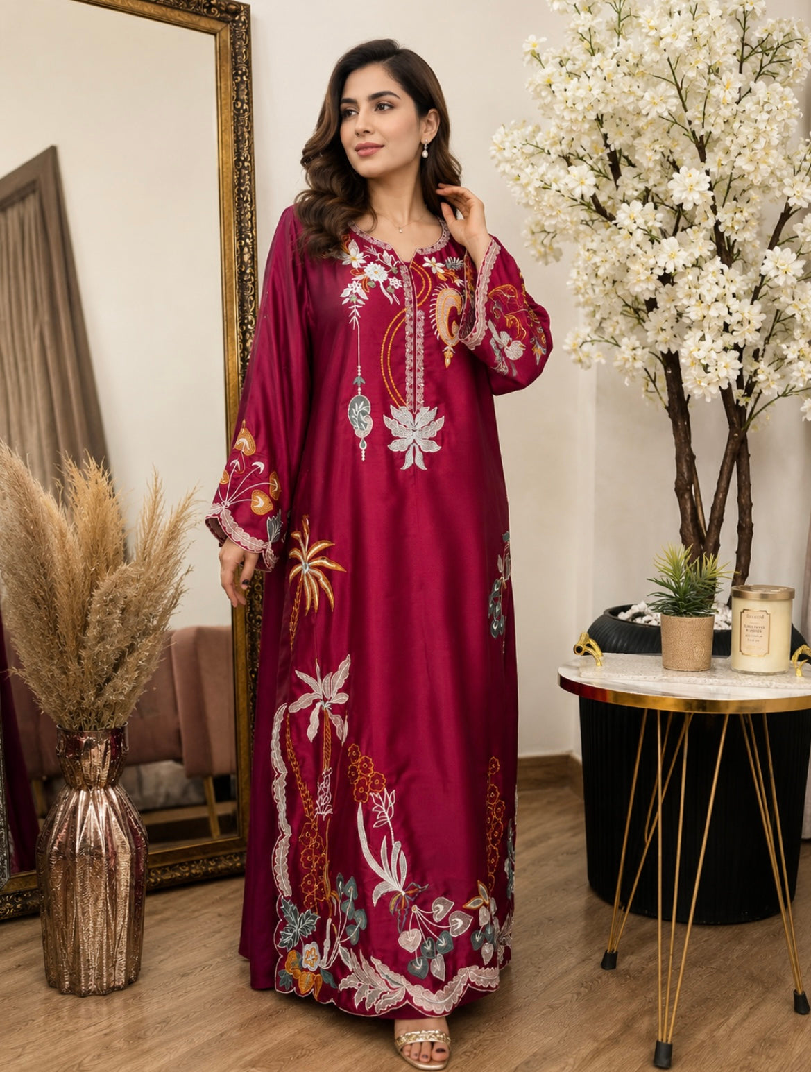 Mahveen kaftan Reddish Pink
