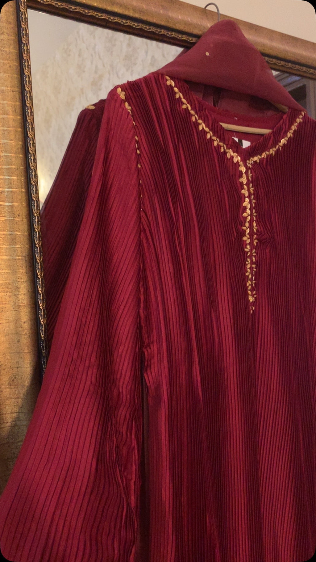 Nazneen Crush Silk Set Maroon