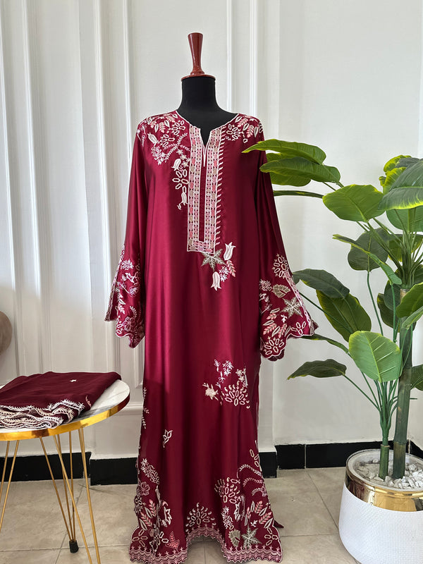 Cutwork Kaftan Maroon