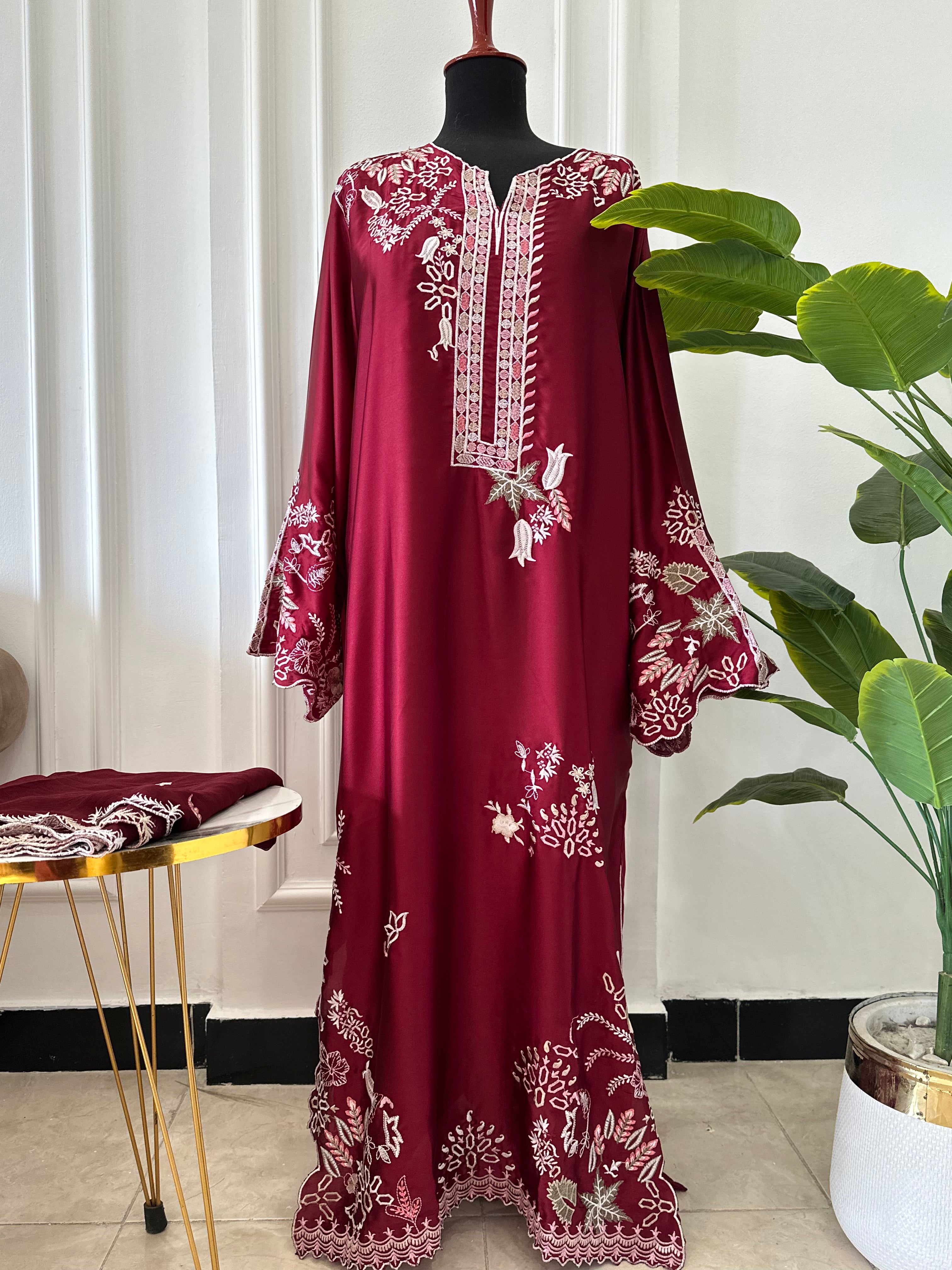 Cutwork Kaftan Maroon
