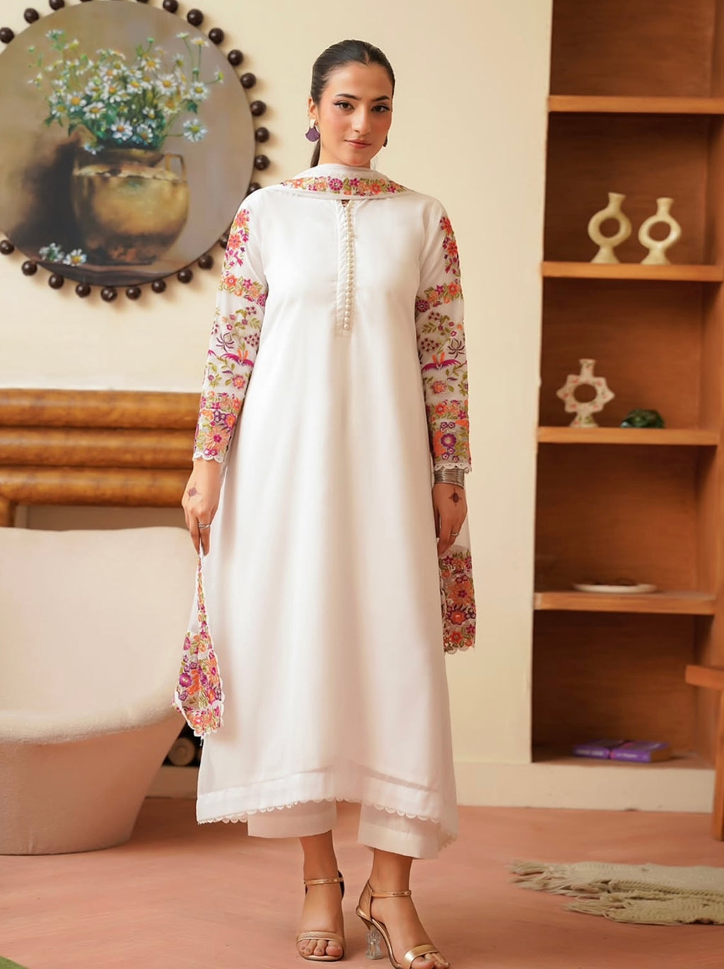 Anarkali Frock White