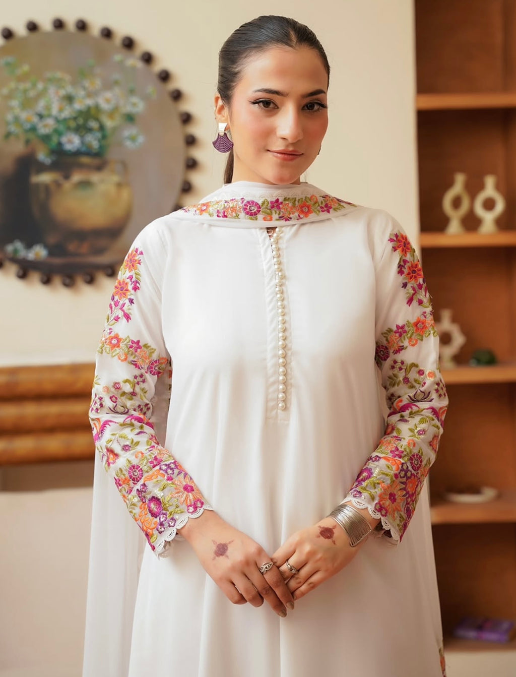 Anarkali Frock White