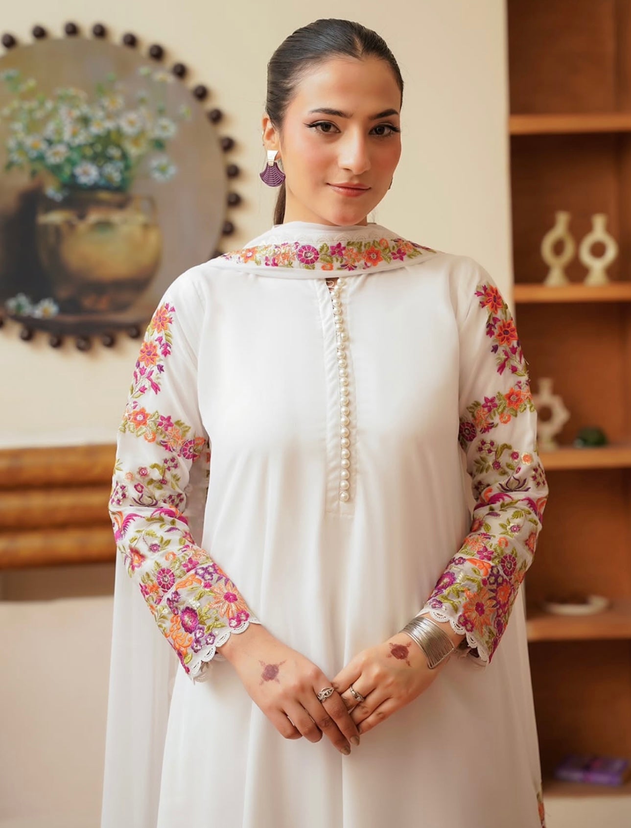 Anarkali Frock White