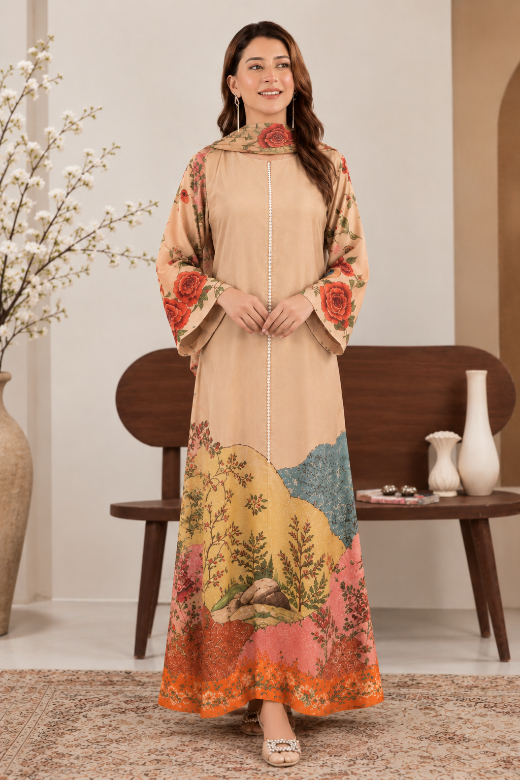 Lina Printed Silk Kaftan