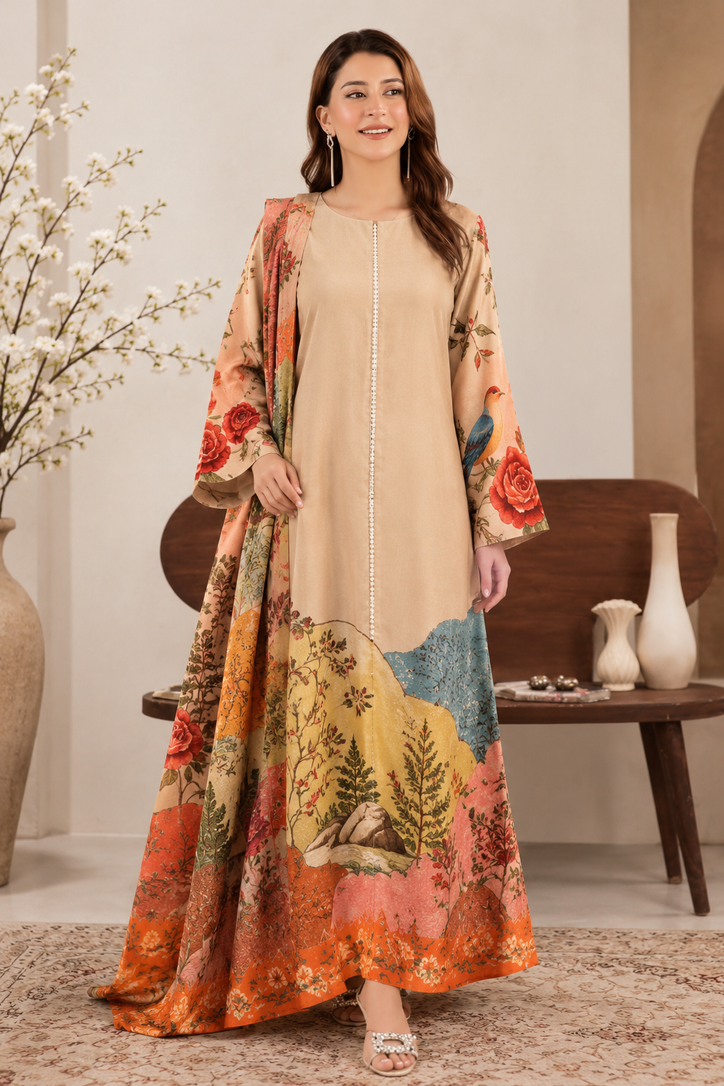 Lina Printed Silk Kaftan